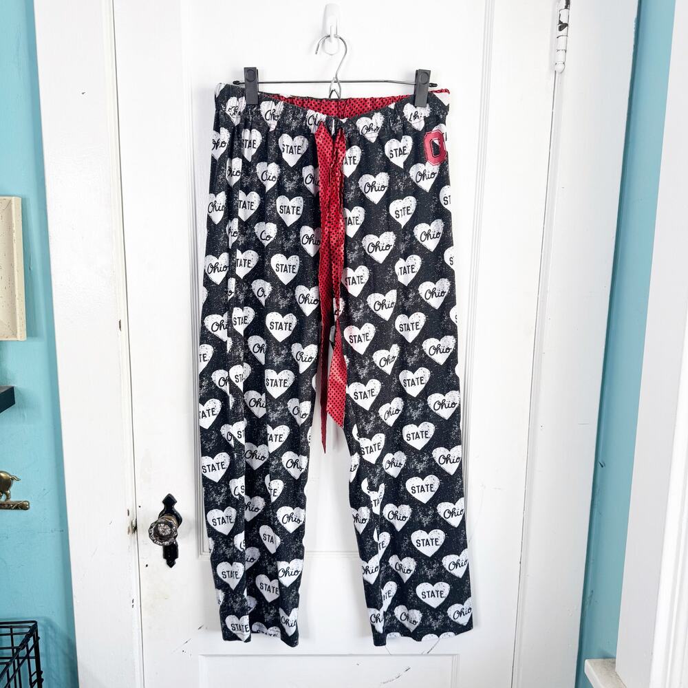 Campus Classic OSU Pajama Pants Ohio State University Scarlet Black Heart Print